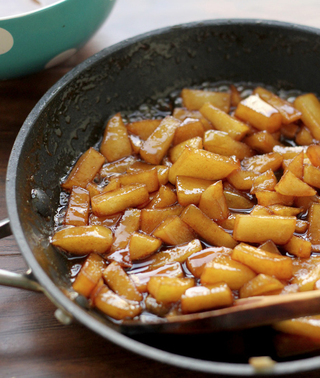 Pumpkin Crepes with Beer and Cinnamon Apples & Chocolate Drizzle
