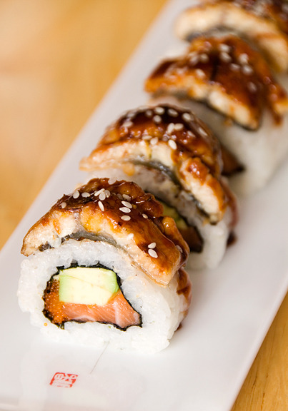 Tora No Maki Sushi Roll (Salmon, Avocado and Eel)