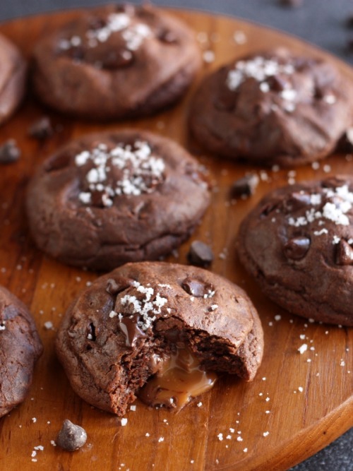 Salted Caramel & Nutella Stuffed Double Chocolate Chip Cookies Completely Delicious