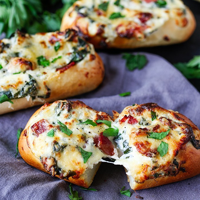 Stuffed Cheesy Breads with Spinach and Bacon